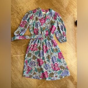Lady Carol of New York Floral Multi-Color Dress Chiffon 70’s 80’s Vintage